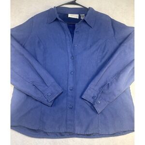 Lemon Grass Y2K Womens XL Blue Button Front Blouse Long Sleeve Soft Shirt